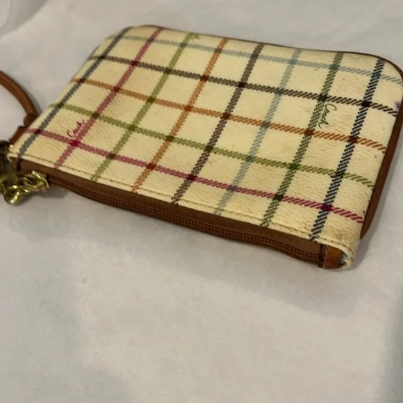 Coach Plaid Wristlet in Cream and Blue - Picture 7 of 12